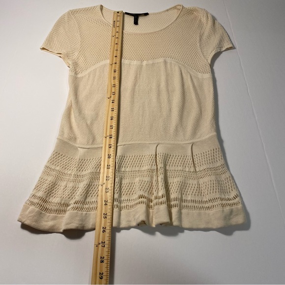 BCBGMAXAZRIA Emily Peplum Ivory Cream Short-Sleeve Blouse - Picture 7 of 15